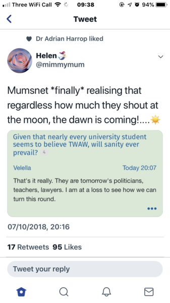 Given that nearly every university student seems to believe TWAW,  will sanity ever prevail?