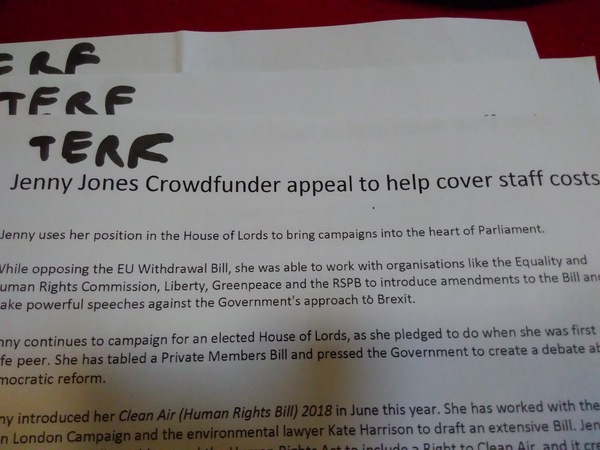 Jenny Jones (Green member of House of Lords) is officially fed up