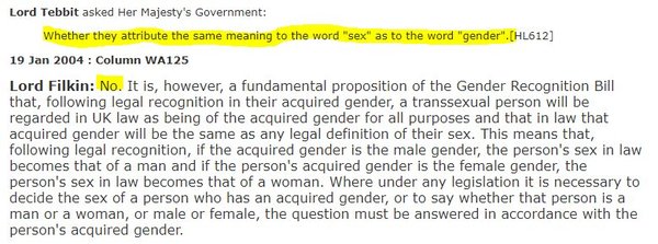 Definition of man and woman used in the GRA consultation