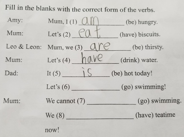 Please help me with my 6 y/o's English Homework