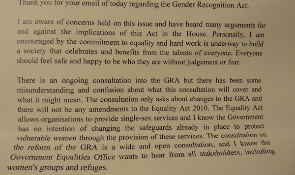 My MP thinks self ID is ridiculous