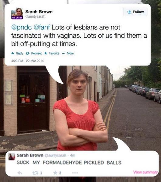 Times 'Lib Dem trans activists ‘hounded’ abuse victim (Natalie Bird)''.Article refers to Zoe O'Connell & Sarah Brown