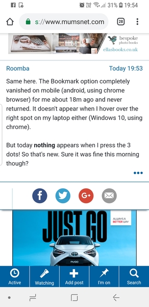Help, can’t bookmark posts in threads