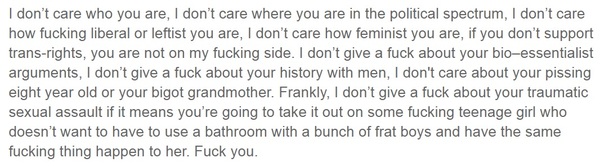 "I don't give a fuck about your traumatic sexual assault"