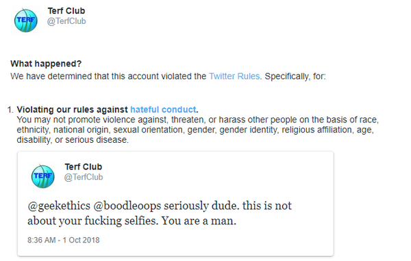 Naming someone's sex is hate speech, apparently