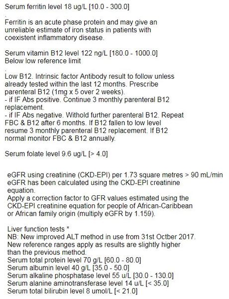 B12 deficiency, injections and help with blood test results
