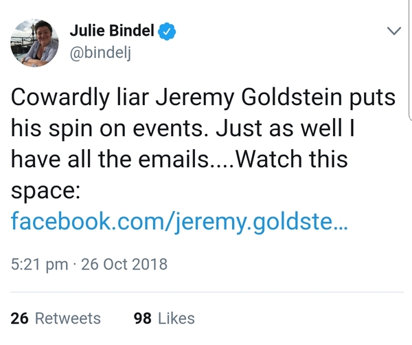 You couldn't make this up - Julie Bindle no platformed at @truth2powercafe