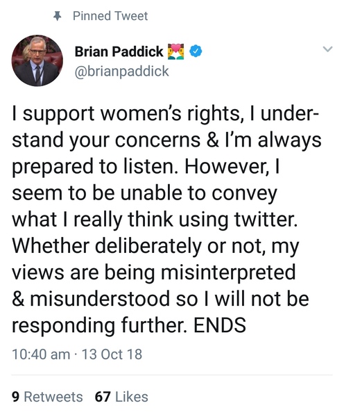 Brian Paddick's new pinned tweet