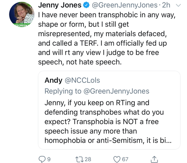 Jenny Jones (Green member of House of Lords) is officially fed up