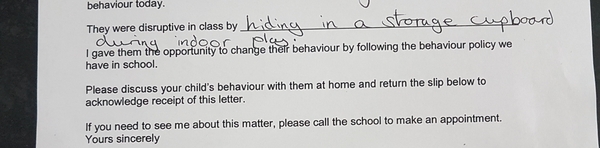 ..... to think DS sch is being OTT on behaviour policy here....