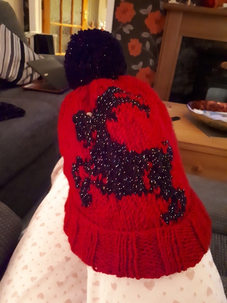 Knitting a hat on a wet Saturday.