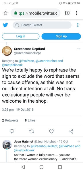 Cafe in Deptford banning women who say things they don’t like.