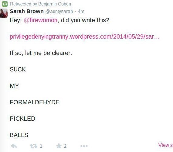 Times 'Lib Dem trans activists ‘hounded’ abuse victim (Natalie Bird)''.Article refers to Zoe O'Connell & Sarah Brown