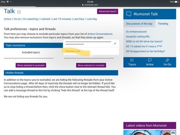 Have hidden a board - it threads still showing in Active