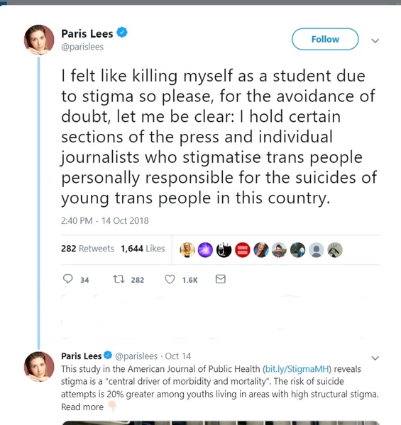 Stephen Whittle (Press for Change)  irresponsible use of 'likely' suicides follows Helen Belcher's (Trans Media Watch)