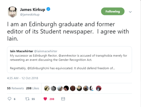 Calls for Rector of Edinburgh University to be sacked because she re-tweeted message about House of Commons meeting on GRA