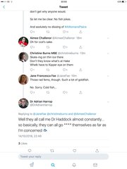 Jane Face, Aimee Challenor and Dr Harrop joking about women smelling of fish.