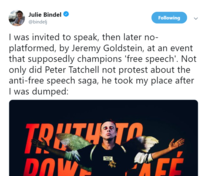 Jonny Best article, 'Free Speech and Bullshit: the Truth to Power Cafe.' re Jeremy Goldstein & the no platforming of Julie Bindel