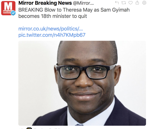 Klaxon! Tweets wanted for Sam Gyimah MP, Minister of State for Universities, Science, Research and Innovation