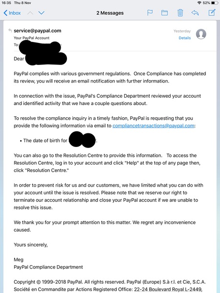 Paypal asking me to be dodgy