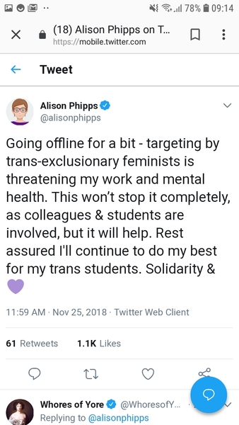 Sally Hines accuses Professor Rosa Freedman of being mean on Twitter