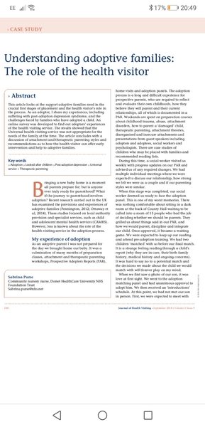 Post Adoption Support in Health Visiting