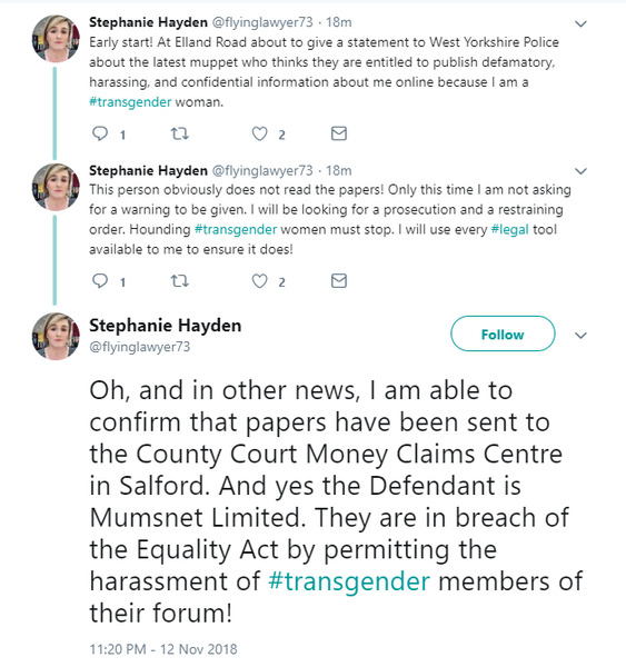 Mumsnet is breaching section 26 of the Equality Act 2010 (harassment) by hosting feminist forums that discuss gender-critical issues - legal case?