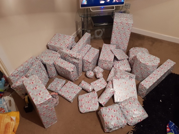 Wrapping presents.