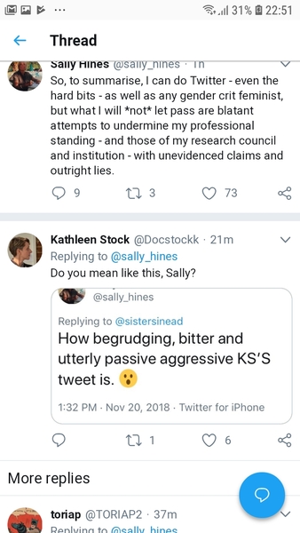 Sally Hines accuses Professor Rosa Freedman of being mean on Twitter