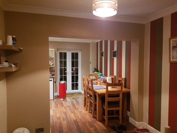 Using paint to zone two spaces (kitchen diner/living area)