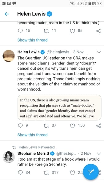 Woman's Hour Tues 20/11/18  "Why is the current debate about sex and gender so often called “toxic” - we hear from @Bex_Stinson and @helenlewis"