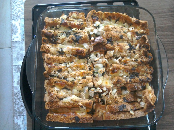 Cheesey bread and butter pudding.