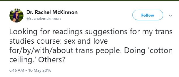 Rachael McKinnon-another gem from the "you couldn't make it up" guidebook.