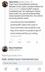 Sally Hines accuses Professor Rosa Freedman of being mean on Twitter