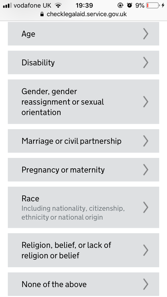 Sex not listed as protected characteristic...