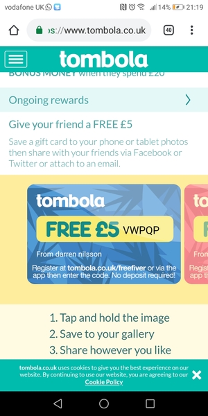 Tombola free £5 codes