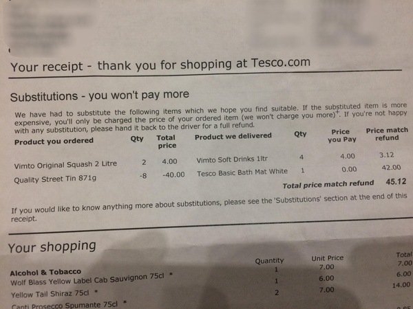 Check your Tesco orders! Out of stock items