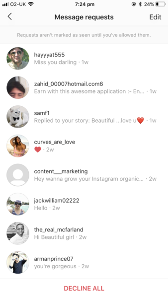 Does your OH receive instagram messages from randoms?