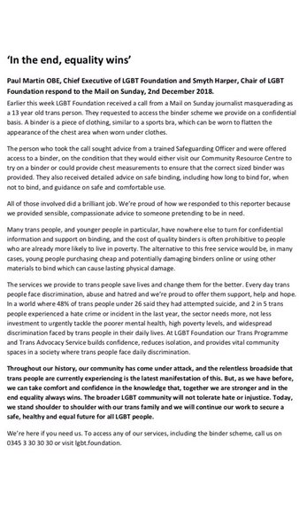 Mail online criticises Manchester MORF charity for distributing binders to young teens