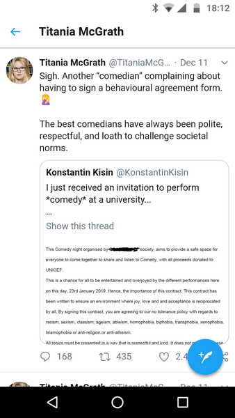 Comedian refuses to sign "behaviour agreement" before performing at university