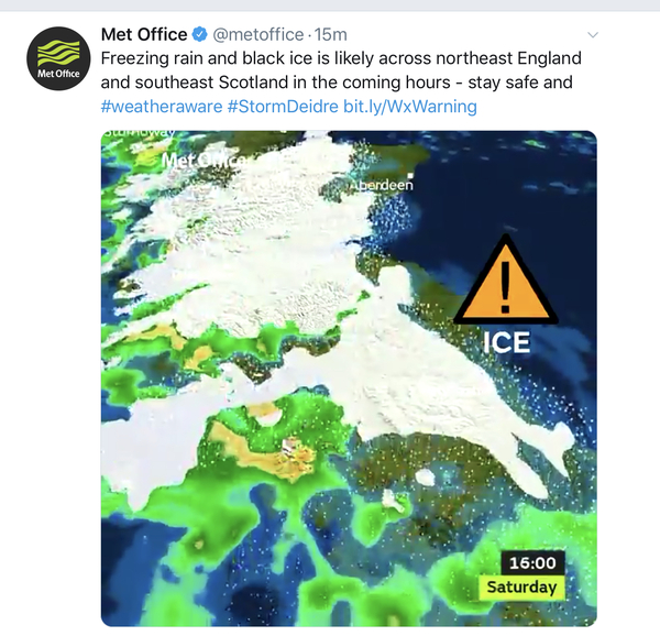 risk of freezing rain tomorrow. (sat 14th)