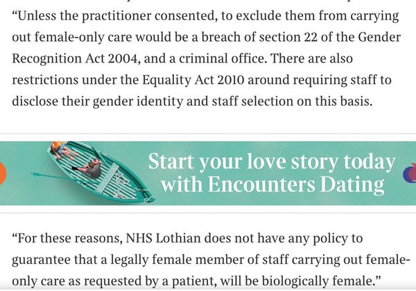 Women 'risk health over trans NHS worker fear' article in tomorrow's Times Scotland edition