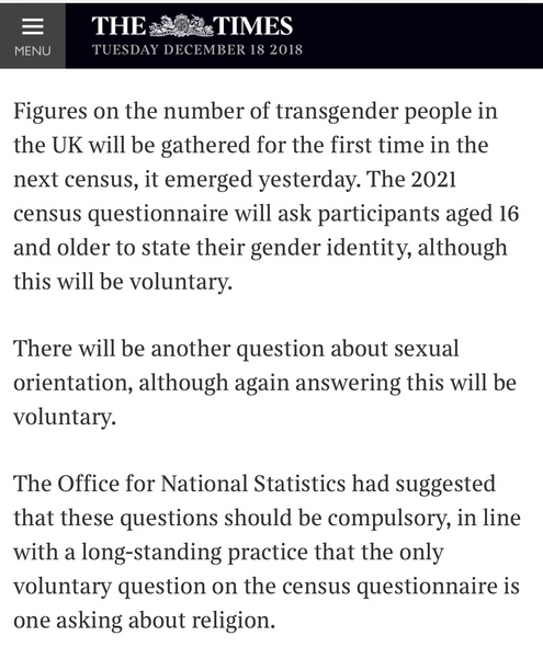 There will be a gender question in the 2021 census