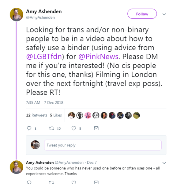 Pink news looking for girls for a video on binding