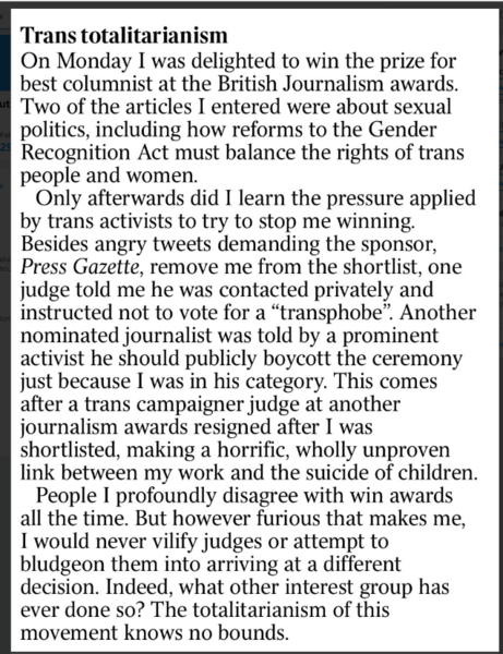 Letter in the Times - Plea To The Trans Lobby from group of transsexuals
