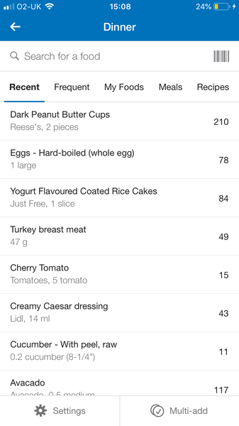 Adding food to MyFitnessPal