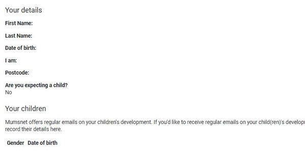 Mumsnet Profile still asks for the 'gender' of children, not sex