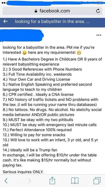 Baby sitter requirements a long list??