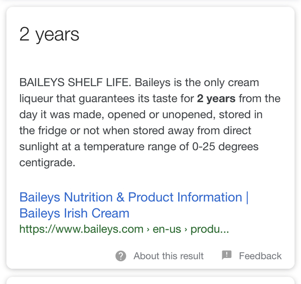 Is it ok to drink one year old chocolate bailey's that's always been in the fridge? (opened)