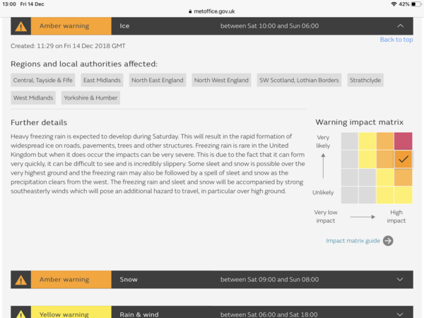 risk of freezing rain tomorrow. (sat 14th)